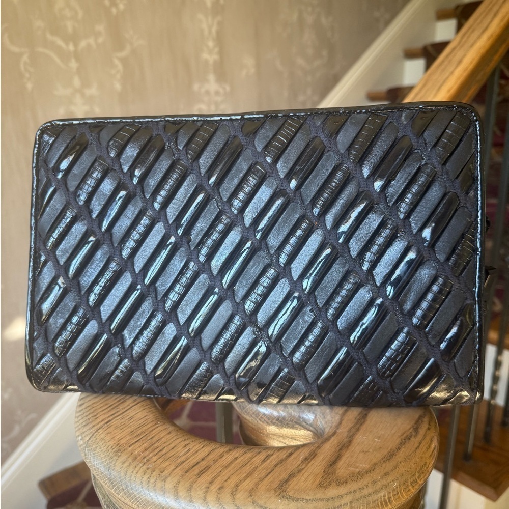 VALERIE BARAD ladies, black patent, leather clutch preowned good condition - Picture 3 of 15